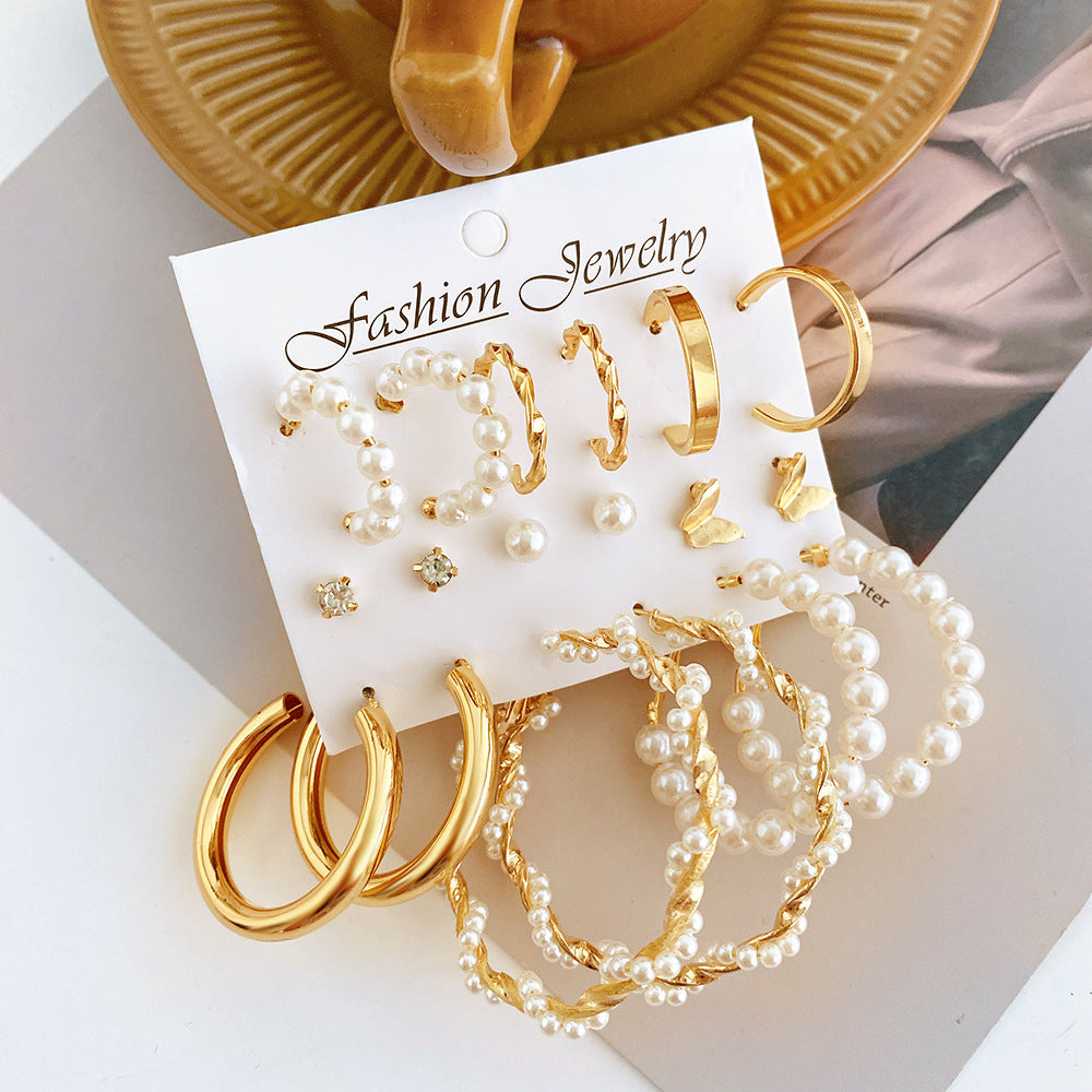 Butterfly & Pearl Earring Set (9-Piece)