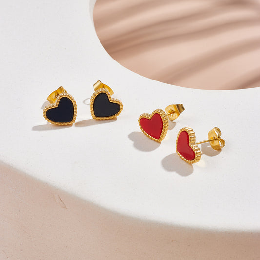 Fashion red love titanium steel stud earrings woman