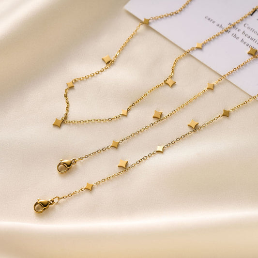 Titanium Steel Rhombus Necklace & Bracelet Set