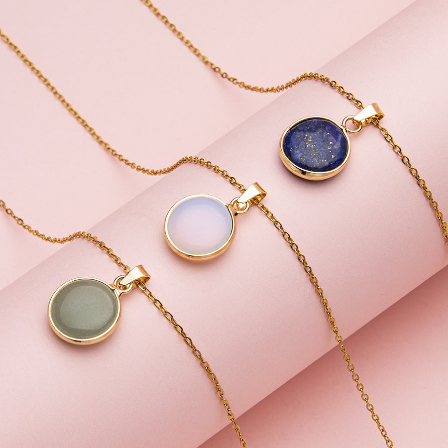 Colar redondo de cristal com pingente de aço inoxidável 