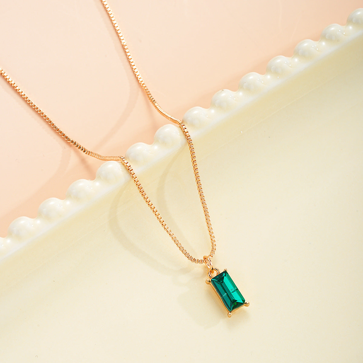 Square Zircon Gold Birthstone Necklace