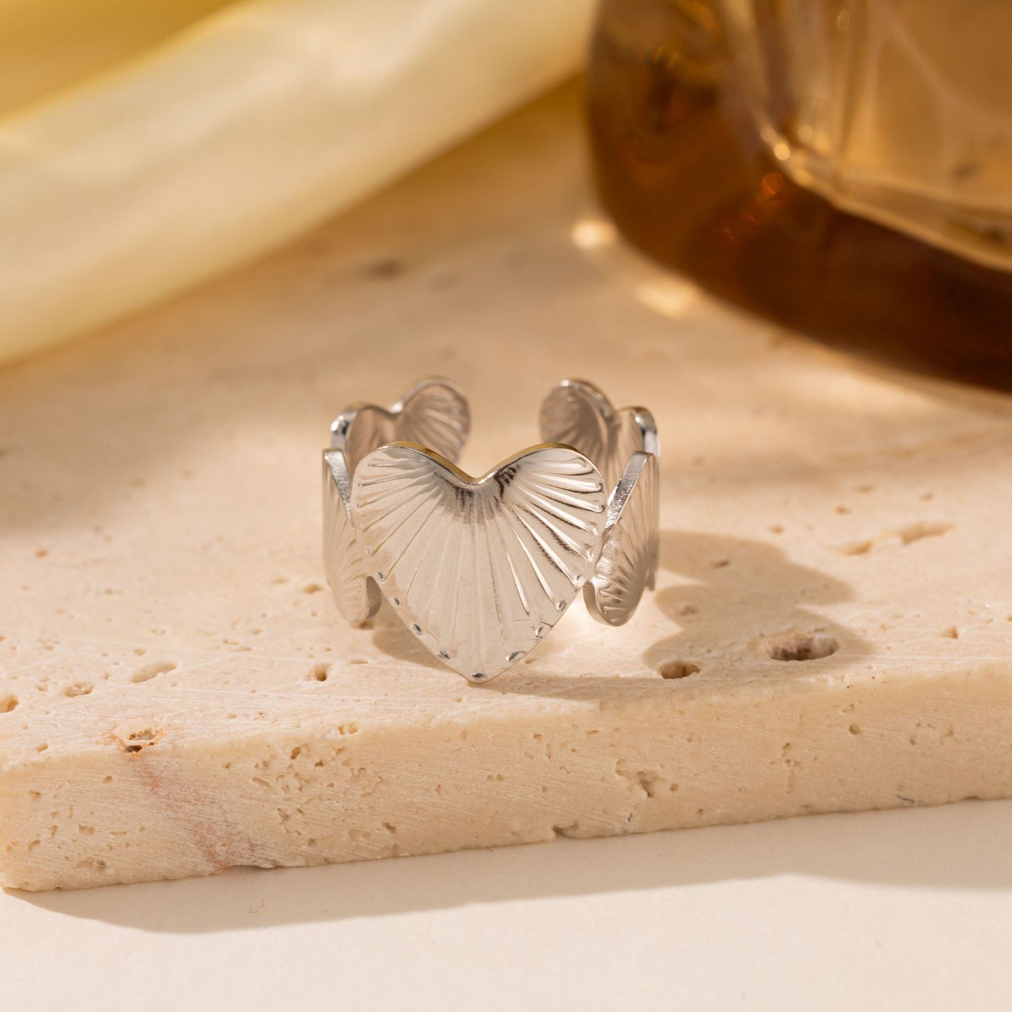 18K Gold Titanium Steel Heart Ring