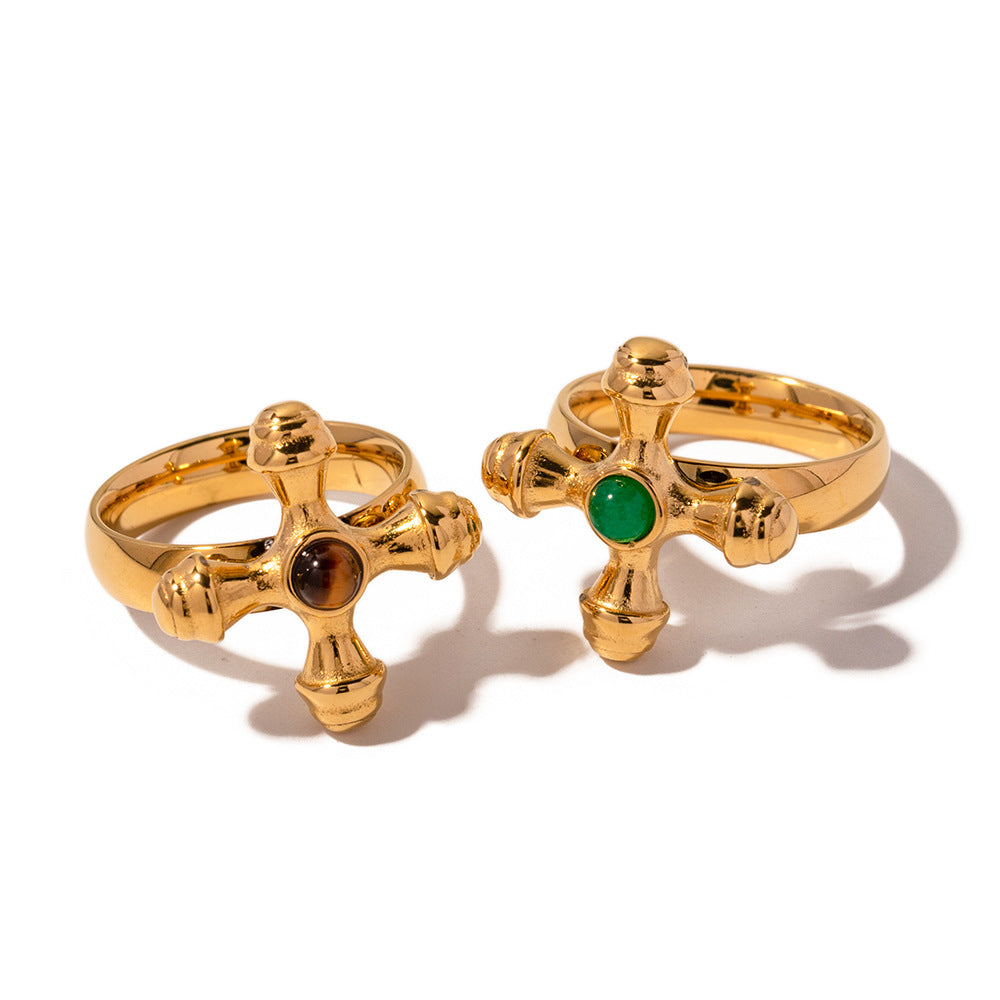 Anillo cruz piedra fina 