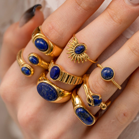Vintage Titanium Steel Ring Lapis Lazuli Necklace