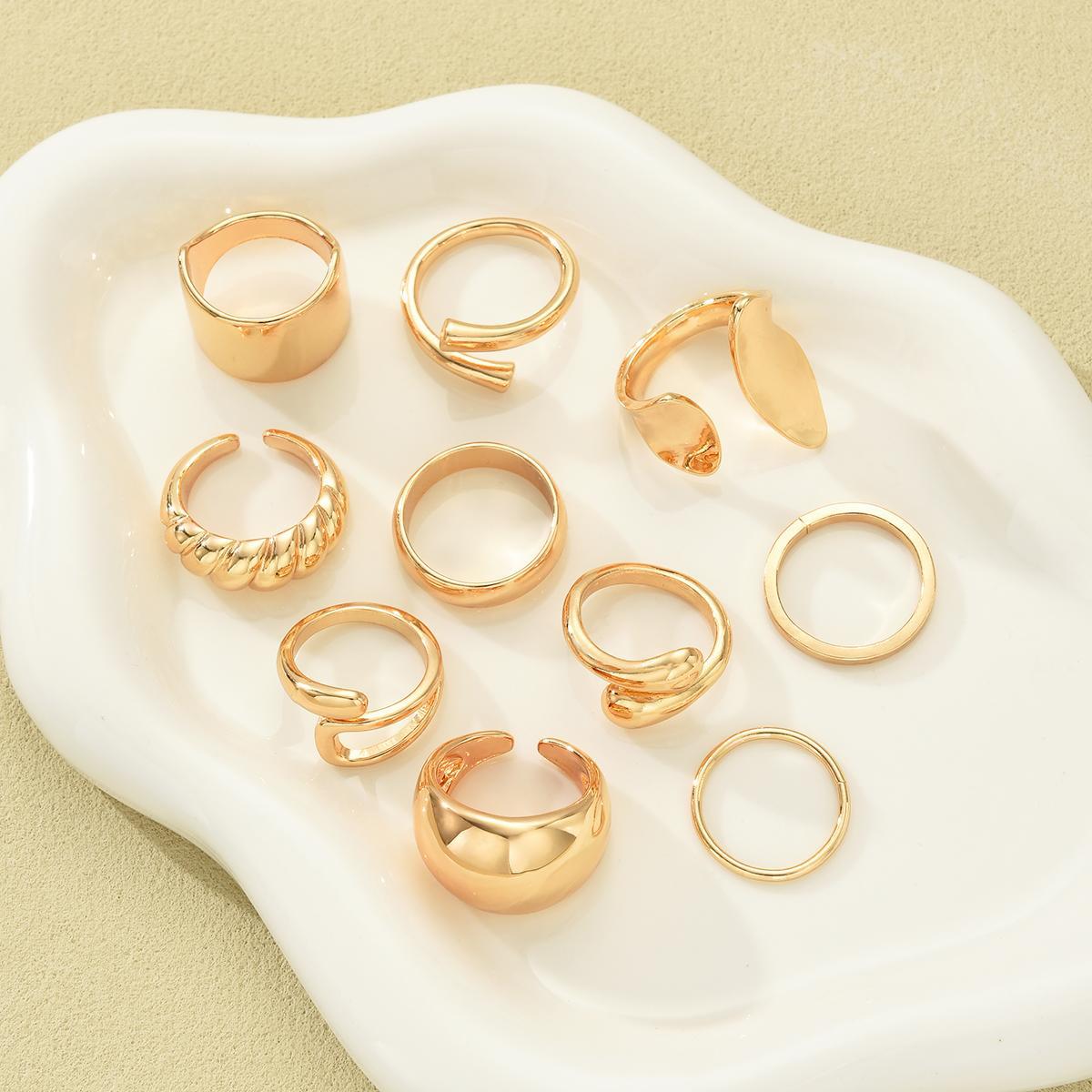 10-Piece Geometric Curved Ring Set