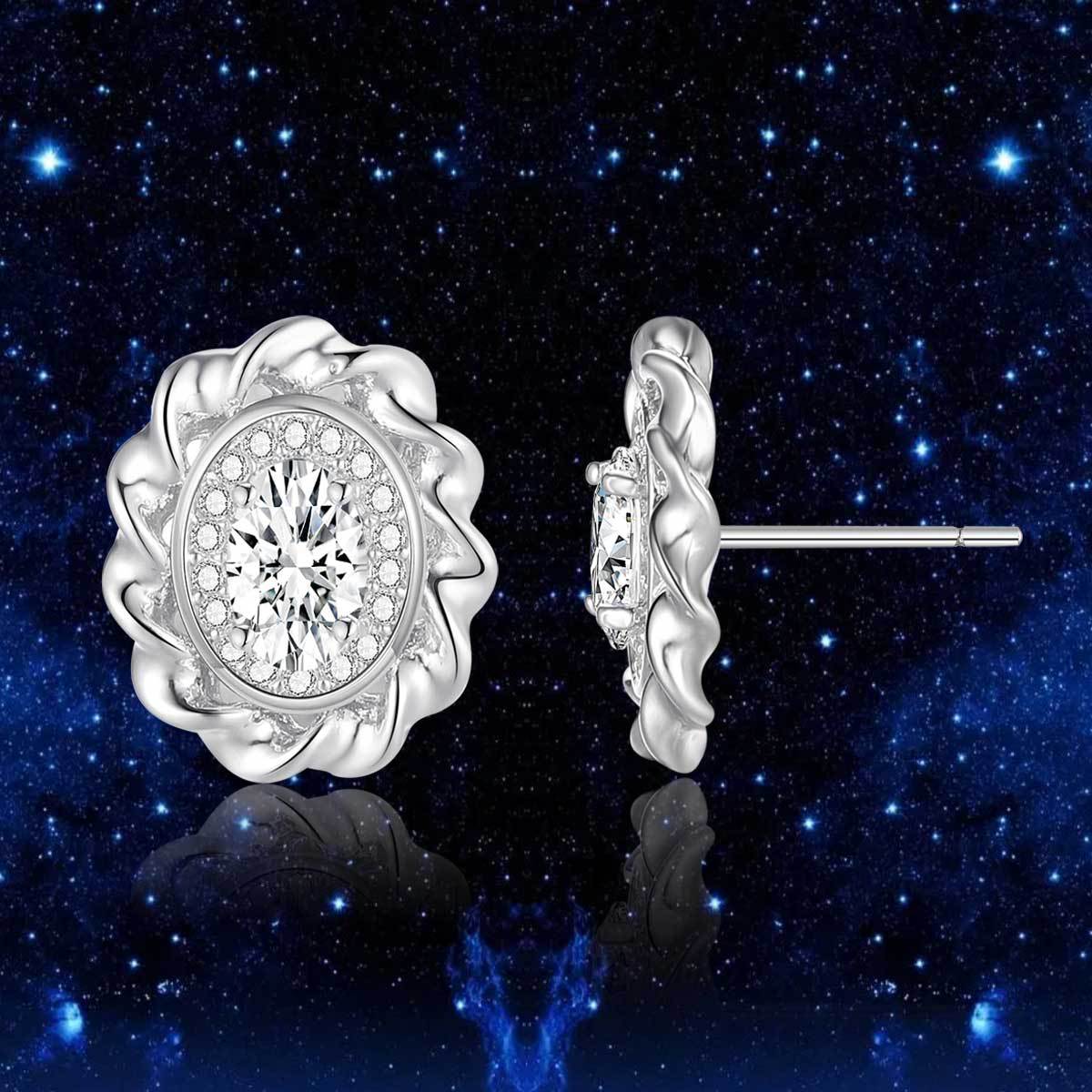 Copper inlaid 5A zircon elated stud earrings