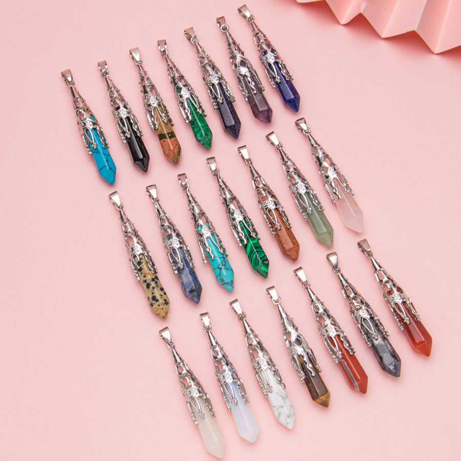 Crystal Agate Hexagonal Pyramid Pendulum Pendant