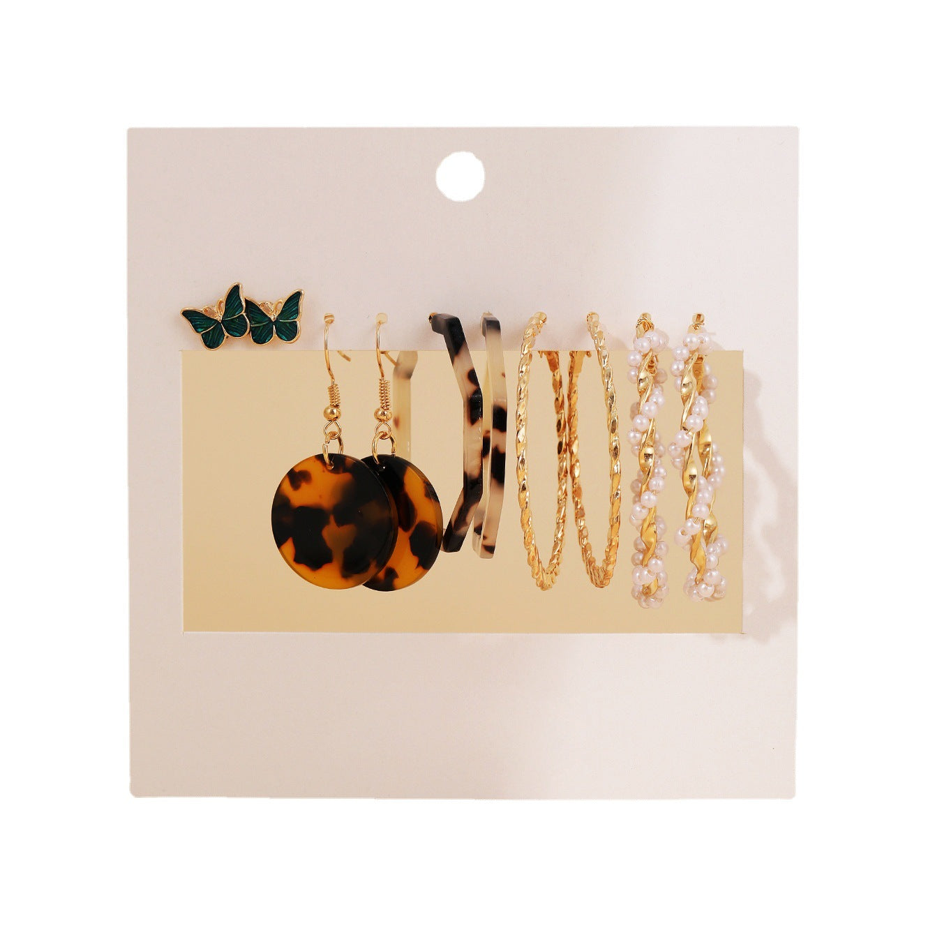 Green Oil Drop Butterfly Acrylic Pearl Earrings