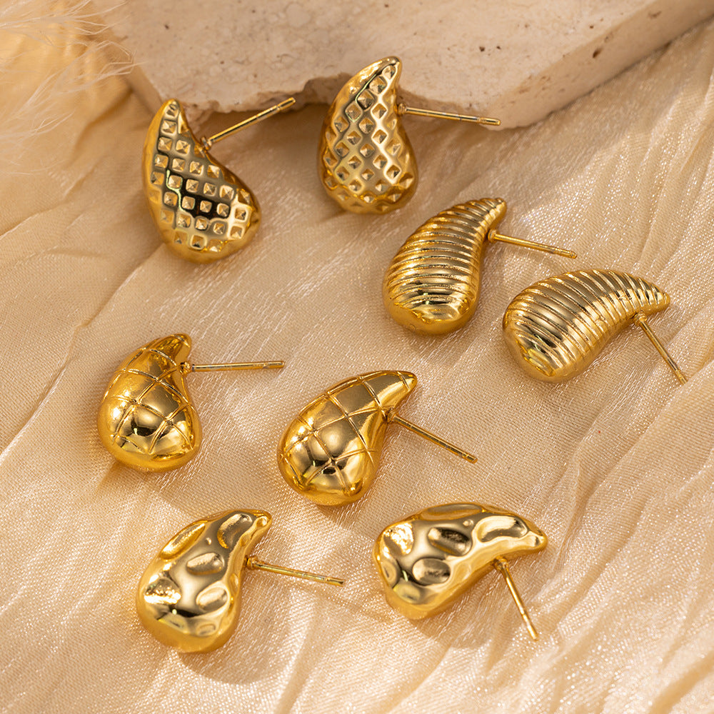 18K Gold Titanium Steel Waterdrop Rhombus Stud Earrings