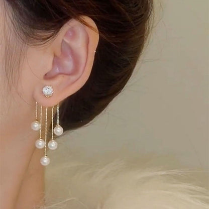 Pendientes de perlas de primera calidad con flecos 