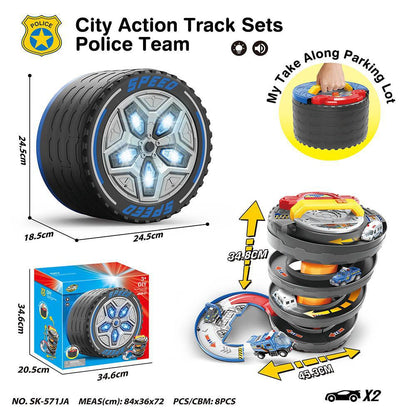 Children's Portable Transforming Tire Track Storage Parking Lot DIY Assembly Spinning Track Toy