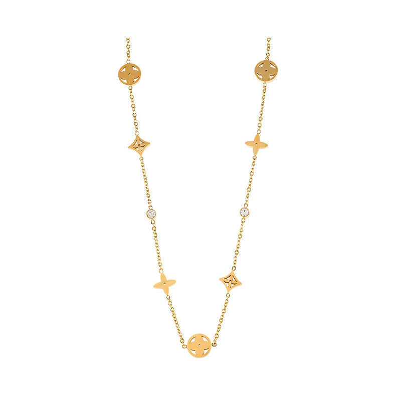 Women's Titanium Steel Four-Leaf Clover Short Clavicle Necklace