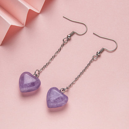 Brincos longos de aço inoxidável com coração de pêssego de 15 mm de cristal 