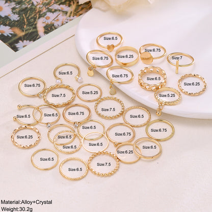 Pearl Heart Water Drop Disc Ring 30-piece Set