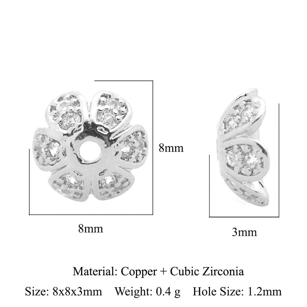 5 pcs/pack round copper zircon beaded flower spacer beads