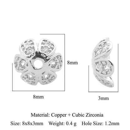 5 pcs/pack round copper zircon beaded flower spacer beads