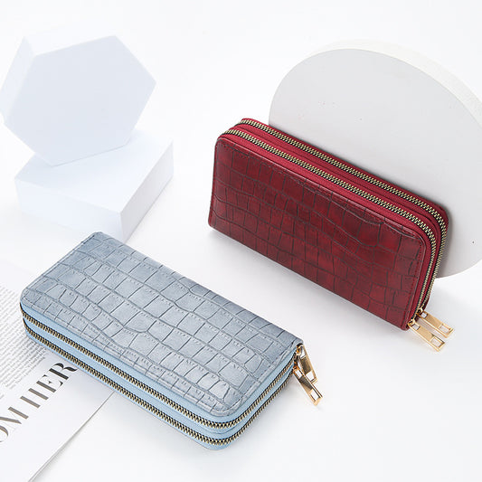 Crocodile pattern pu double zipper clutch bag