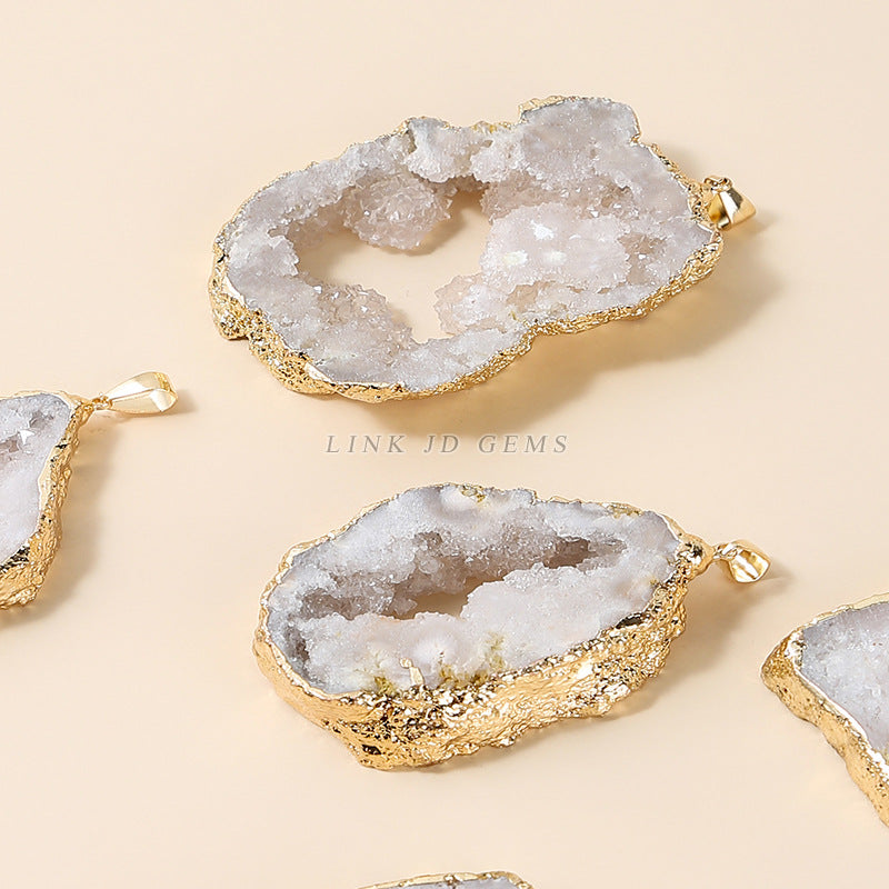 Electroplated gold edge agate crystal hole pendant