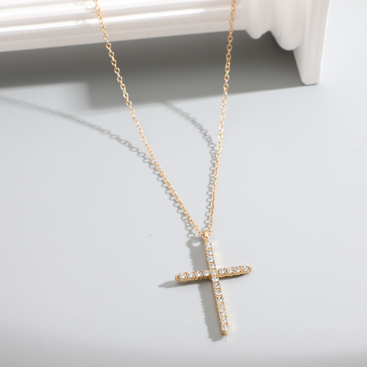 Vintage Rhinestone Cross Pendant Necklace