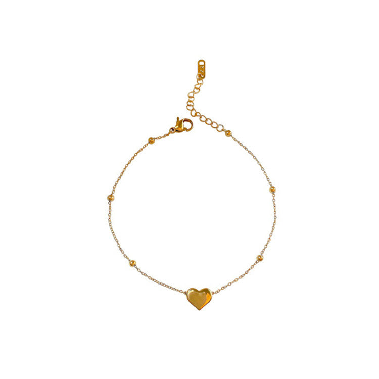 Women's Titanium Steel Round-Bead Love Anklet