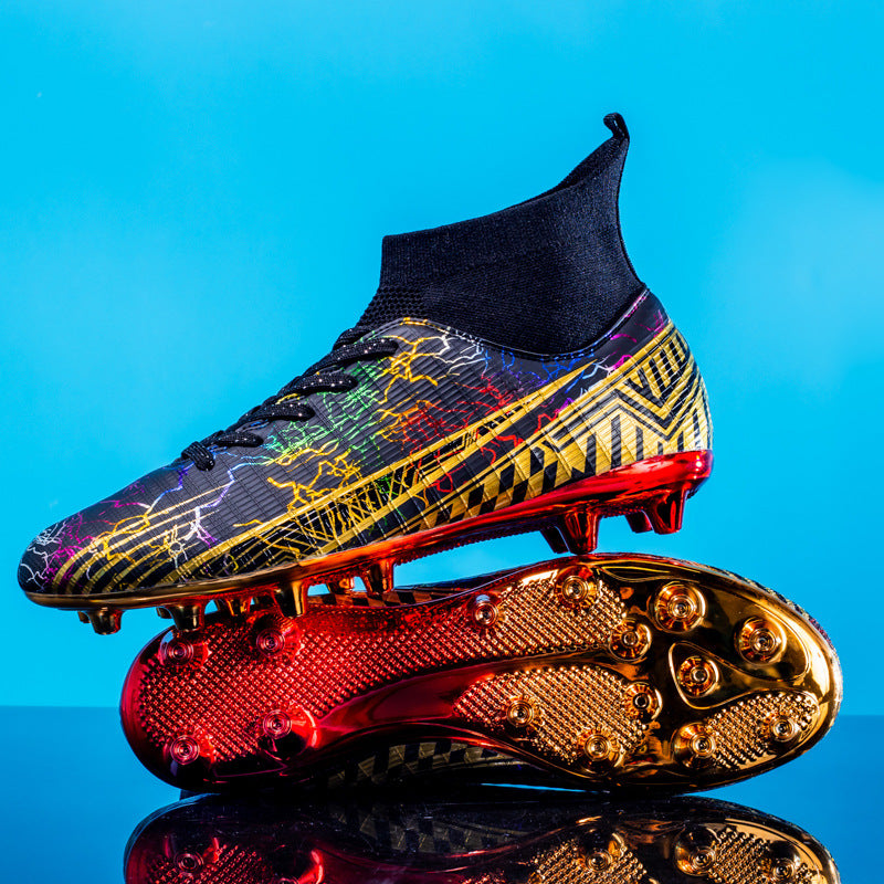Cross-Border Large-Size Gold-Plated High-Top Soccer Shoes