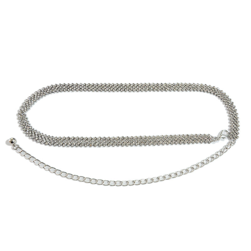 Rhinestone inlaid diamond strap with skirt