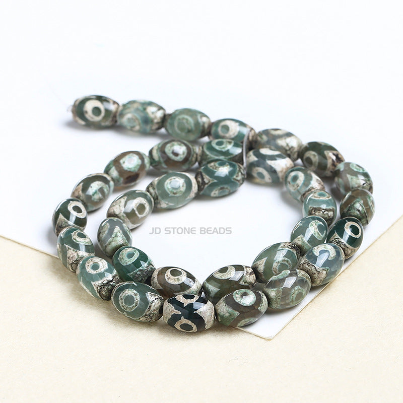 8 * 12Mm Tibetan Buddhist beads three-eye dzi beads agate rice-shaped loose beads