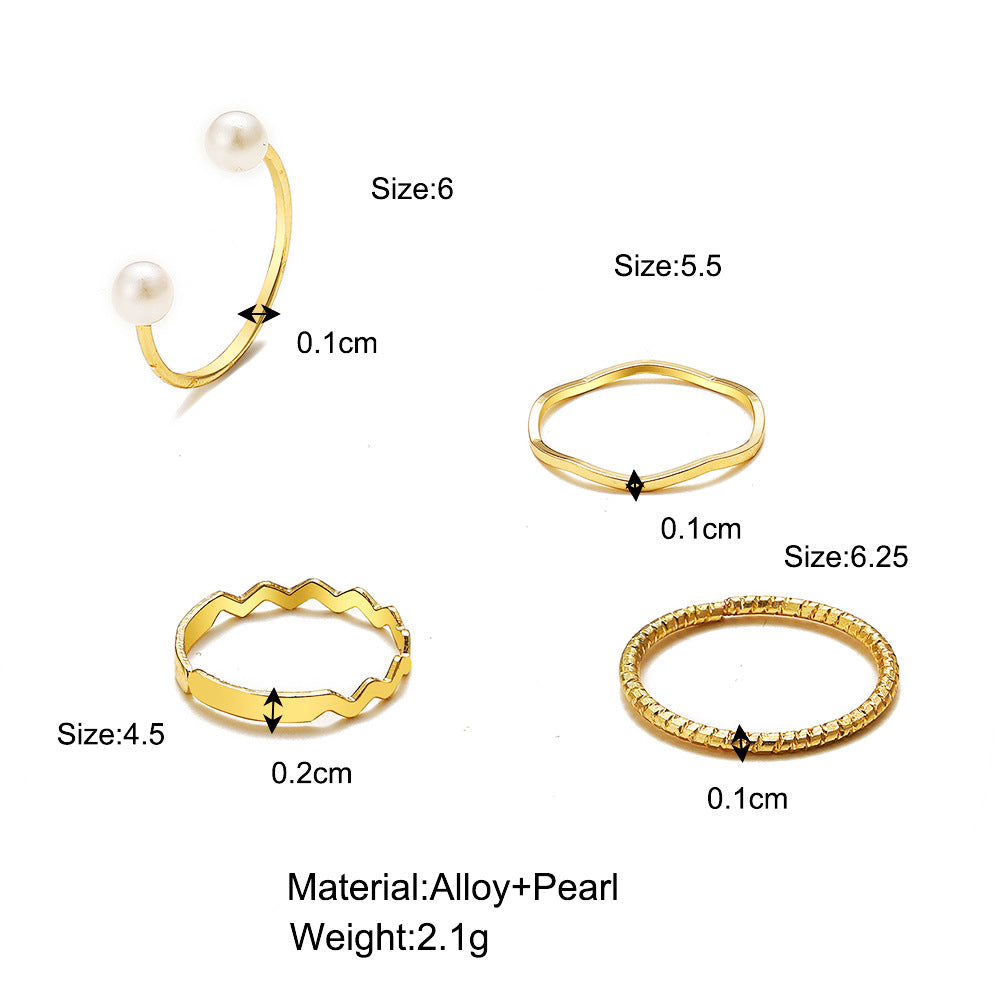 Pearl Wave Ring Set (4-Piece)