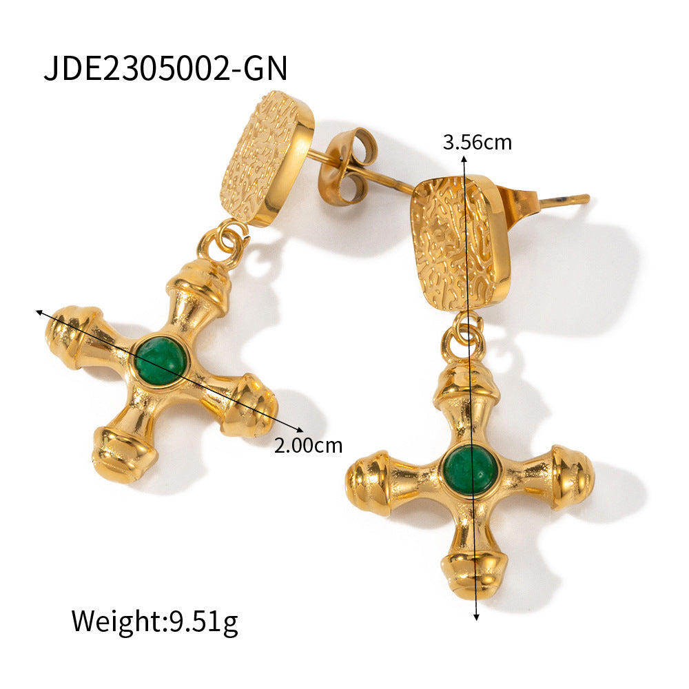 Tiger Eye Cross Pendant Earrings