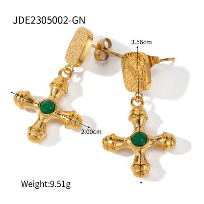 Tiger Eye Cross Pendant Earrings