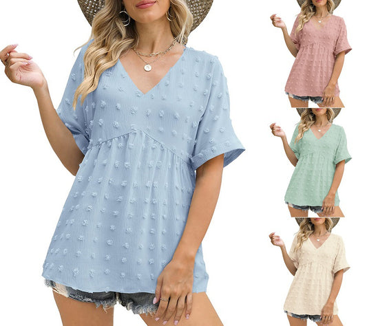 Shrinking mid-sleeved chiffon top