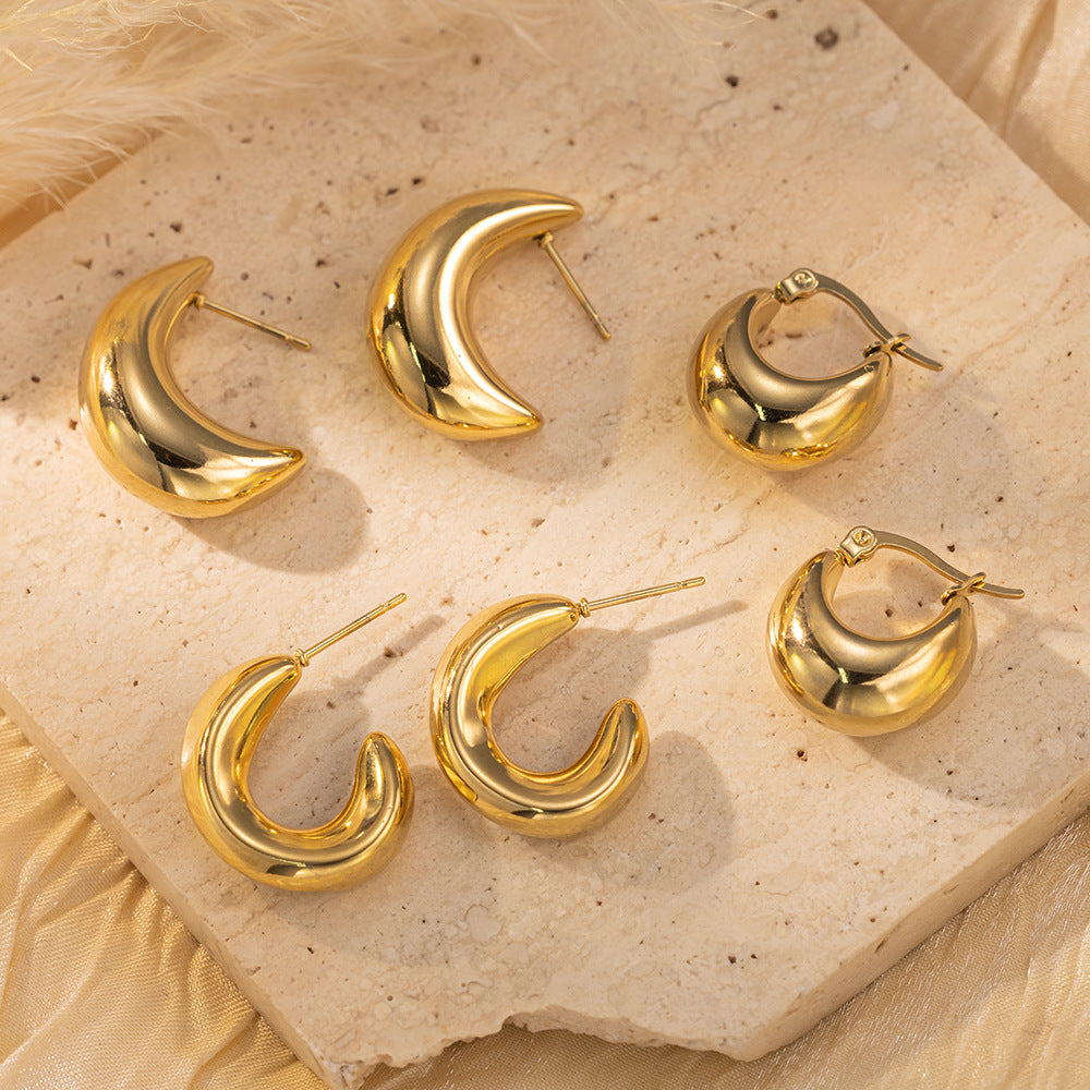 18K Gold Titanium Steel Waterdrop Rhombus Stud Earrings