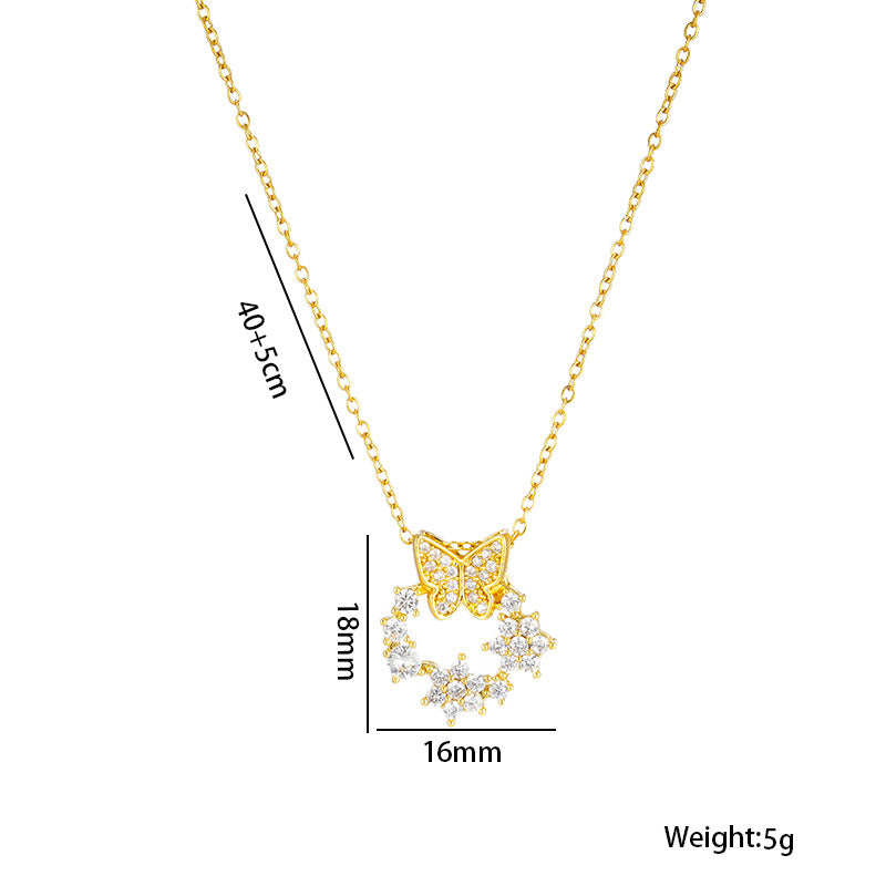 Chic Zircon Colorful Bow Donut Pendant New Titanium Steel Necklace