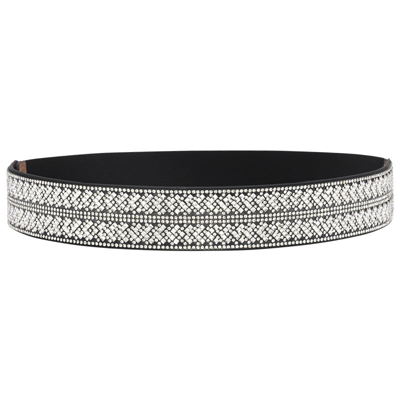 Handmade rhinestone inlaid elastic waist seal