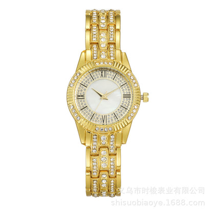 Reloj de cuarzo para mujer con esfera de concha y diamantes de imitación 