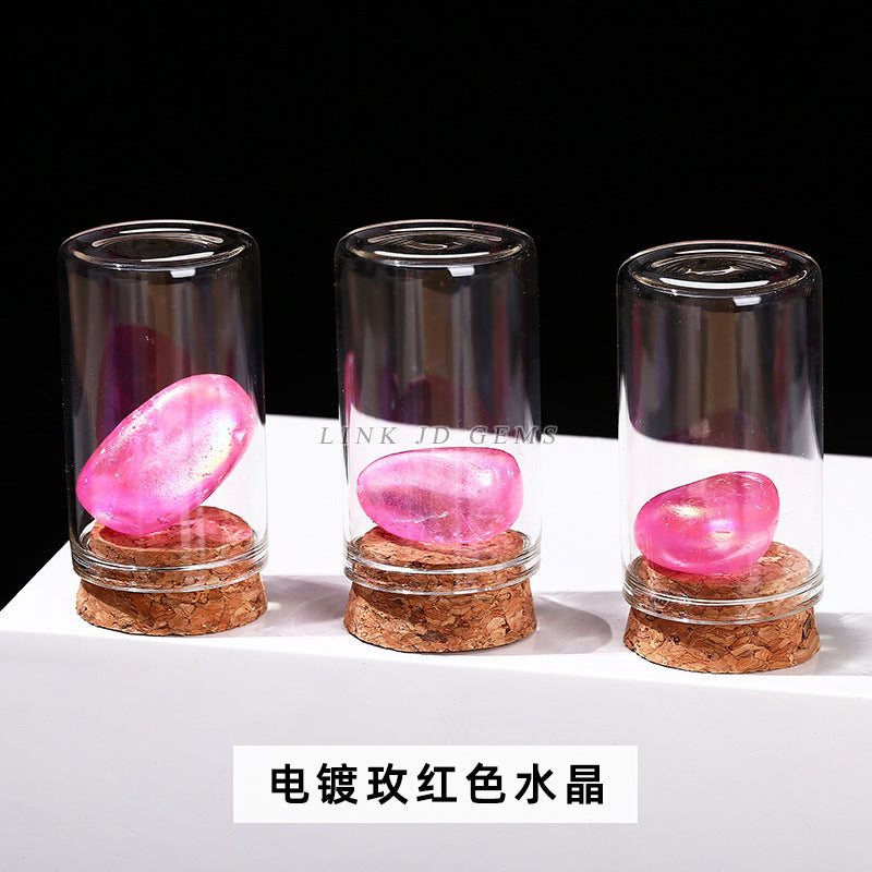 Botella de los deseos con muestra de mineral de roca de cristal 