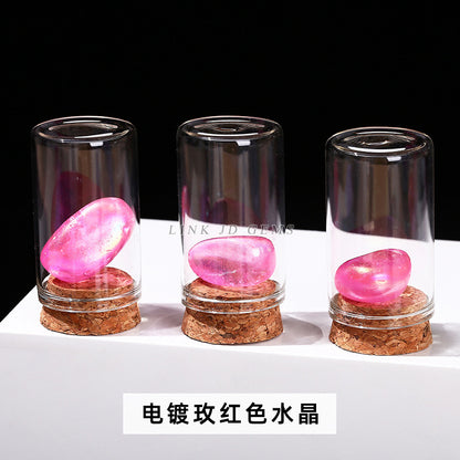 Botella de los deseos con muestra de mineral de roca de cristal 