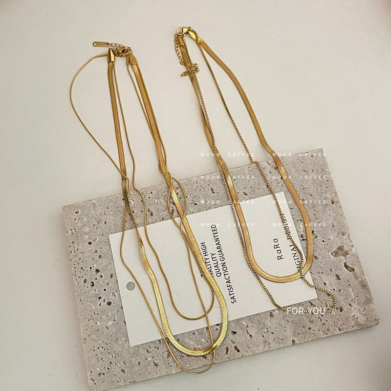 Women's Non-Fading Wide Flat Multi-Layer Collarbone Necklace