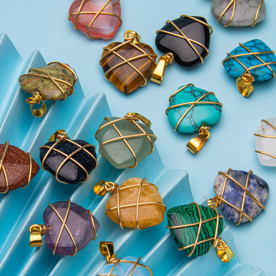 Crystal Agate Gemstone Silk Heart Pendant