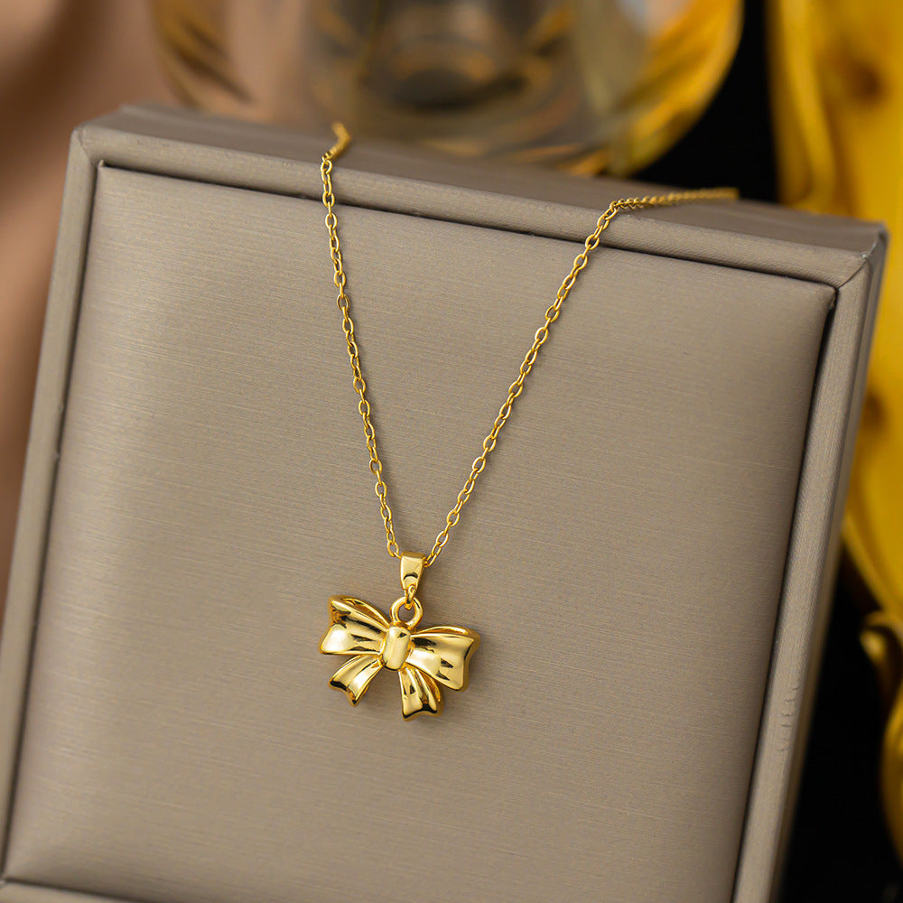 Golden Bow Titanium Steel Necklace Ladies