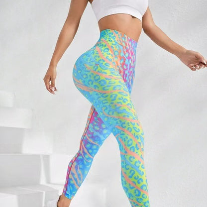 Pantalones de yoga melocotón con teñido anudado sin costuras Levantamiento de glúteos de cintura alta 