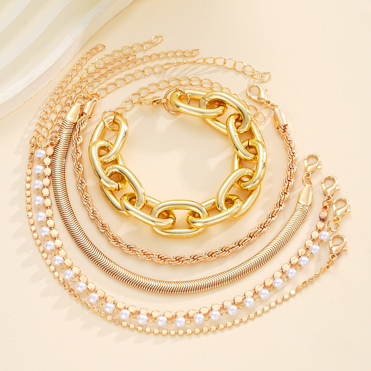 Pearl Twist Chain Bracelet Set