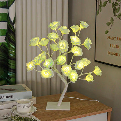 Luz nocturna de decoración de lámpara de árbol de rosas de simulación LED con interruptor USB 
