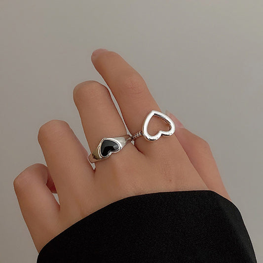 Vintage hollow heart open ring 2-piece set
