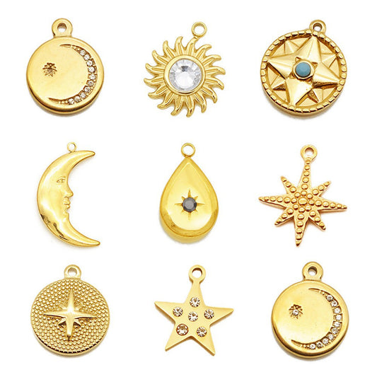 3 pcs/titanium steel rhinestone pendant sun moon stars