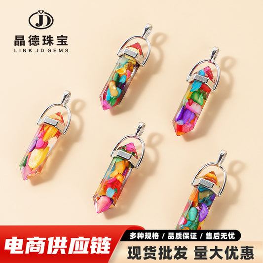 Crystal gravel resin hexagonal column pendant