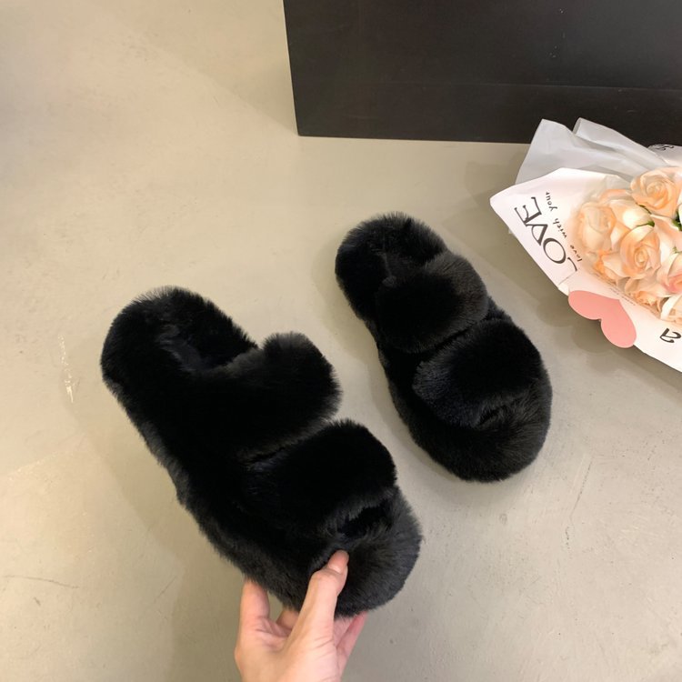 Real rabbit fur flat-bottomed slippers fashion