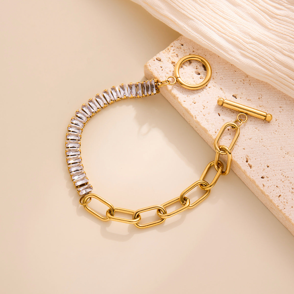 Women's Cuban Chain Bracelet with Claw Crystal OT Clasp (Plated)