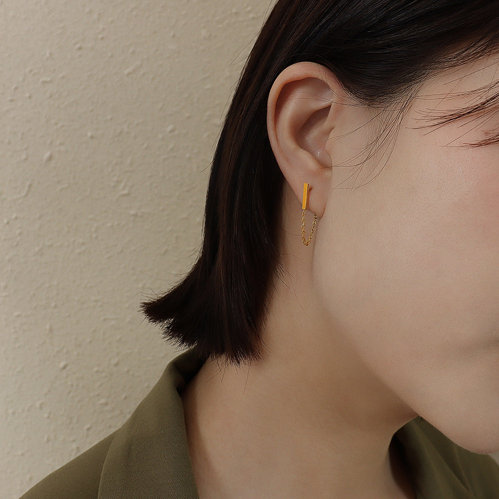 18K Gold-Plated Titanium Steel Long Chain Fringe Stud Earrings