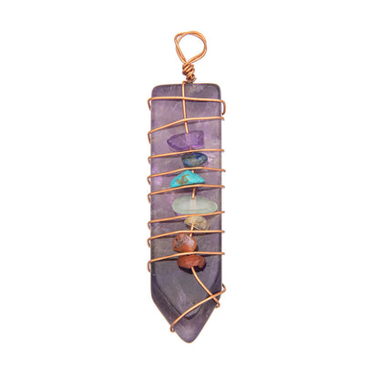 Crystal Bullet Seven Chakra Wire Wrap Arrow Pendant